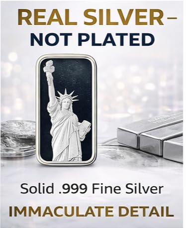 Solid .999 Fine Silver Statue of Liberty Necklace Real Silver Bar Pendant, 20" Sterling Chain, Minimalist USA Jewelry Gift for Women & Men