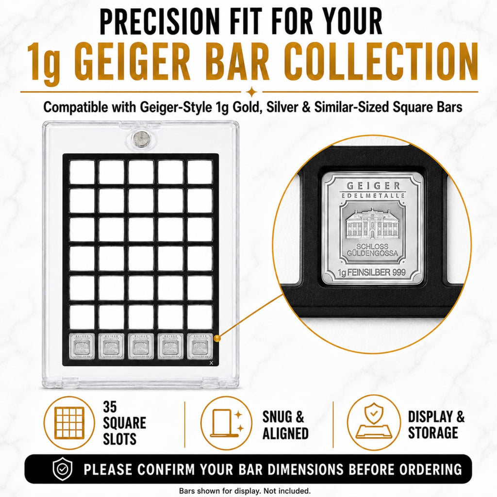 XplrsAttic Geiger Style Square Bar Display Case, Magnetic One Touch Bullion Holder for Gold & Silver Bars, Coin Showcase