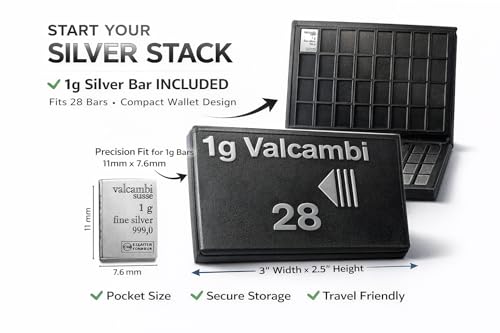 1 Gram Gold Silver Platinum Bar Holder Case, 28 Slot CombiBar Storage Wallet Bullion Bar Organizer Compatible with Valcambi CombiBar-Style Bars