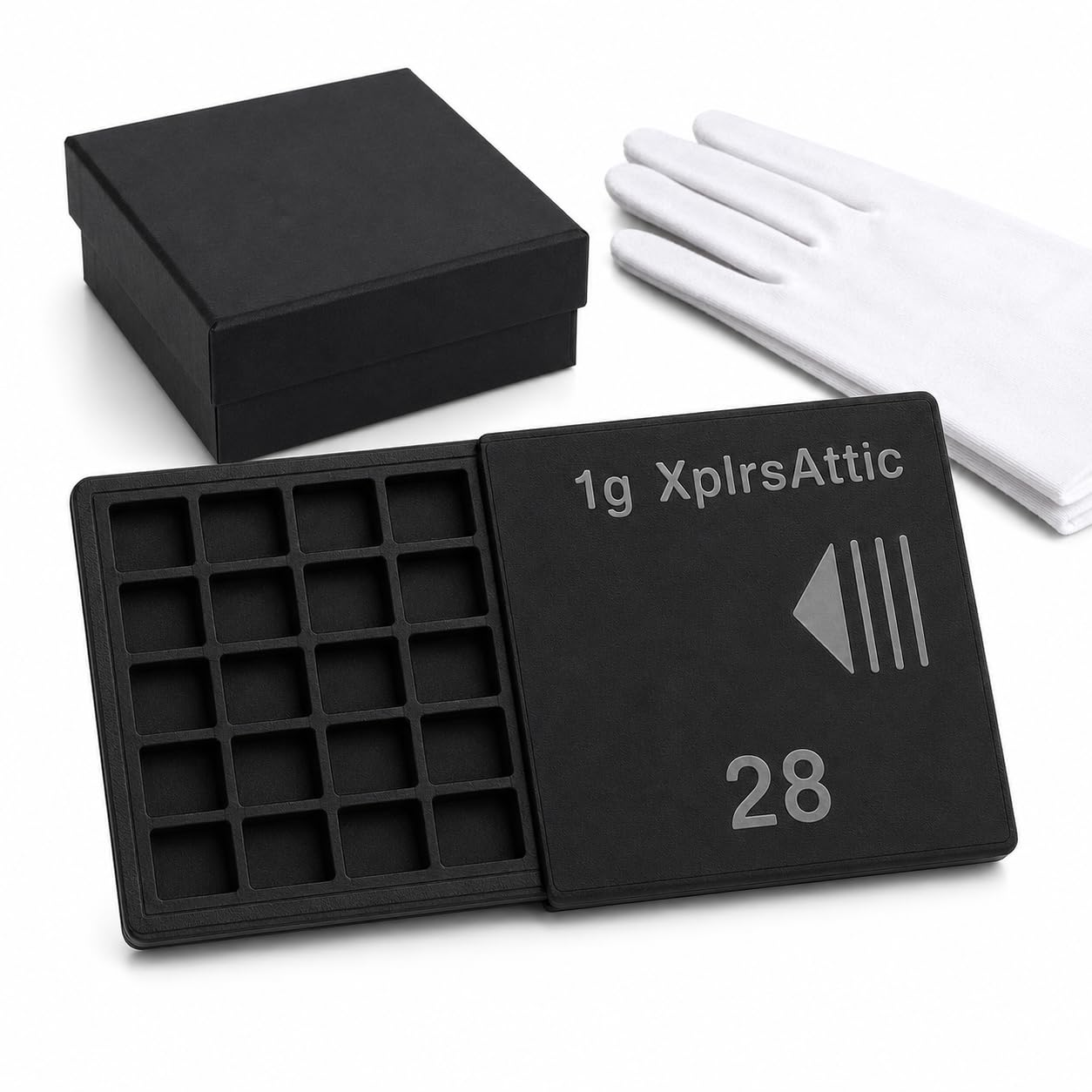 1g Bullion Bar Storage Wallet Gift Set with Cotton Gloves – 28 Slot Case for Valcambi-Style CombiBar Bars, Fractional Gold Silver Platinum Organizer, Black Gift Box, Case Only