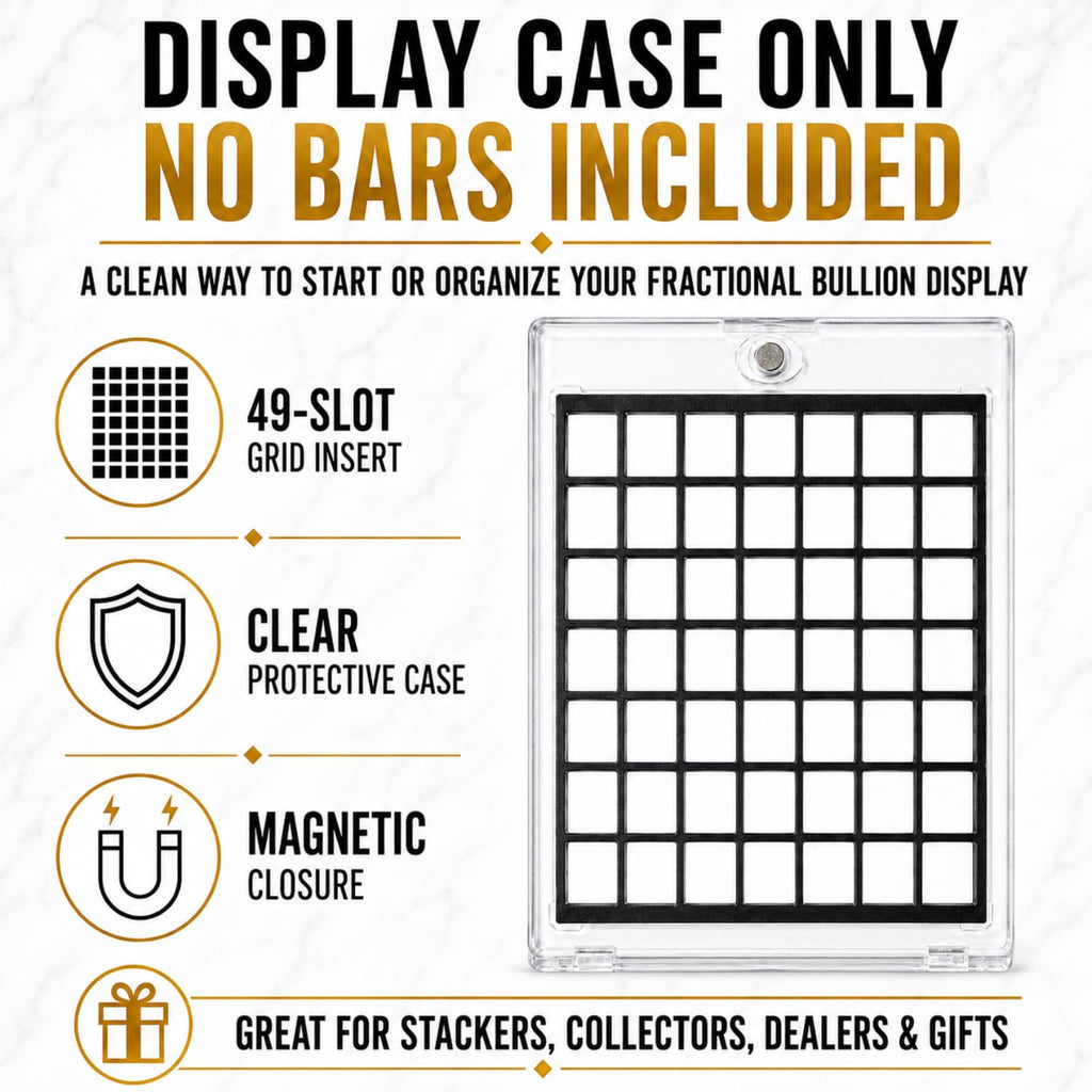 XplrsAttic 1 Gram Silver Bar Display Case, 49 Slot Bullion Holder for Valcambi Style CombiBars, Fractional Gold Silver Platinum Stacker Organizer for Desk, Safe & Collector Storage, Case Only