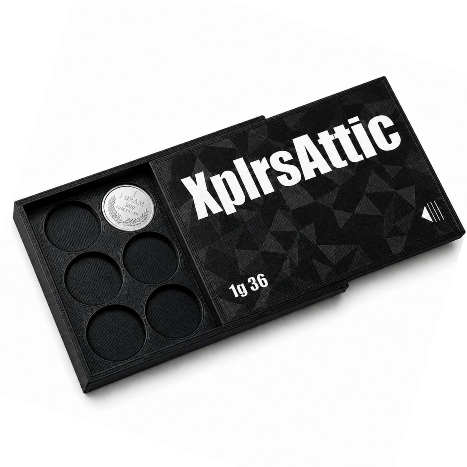 XplrsAttic 1 Gram Round Storage Case - 36-Slot Holder for Gold, Silver & Platinum Bullion Rounds, 15mm Precision Slots with Sliding Cover
