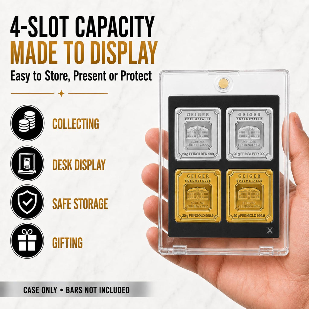 XplrsAttic Geiger Style Square Bar Display Case, Magnetic One Touch Bullion Holder for Gold & Silver Bars, Coin Showcase