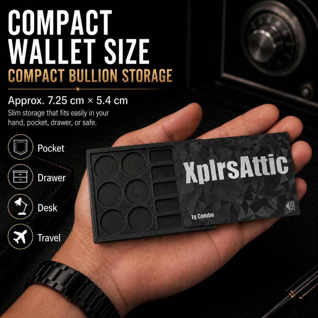 XplrsAttic Combo Coin & Bar Storage Case 16 Slot Wallet for Gold & Silver 1 Gram Rounds and Bars, Holds Up to 22 Pieces, Coin Collecting Accessories & Supplies, Sliding Cover, Case Only