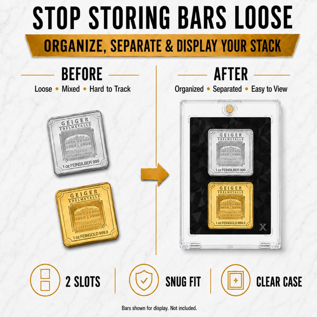 XplrsAttic Geiger Style Square Bar Display Case, Magnetic One Touch Bullion Holder for Gold & Silver Bars, Coin Showcase